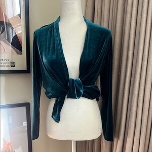 Emerald Green Velvet Tie-Front Top